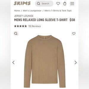Skims Jersey Lounge Men's Relaxed Long Sleeve T-Shirt - Size Medium - (Khaki)